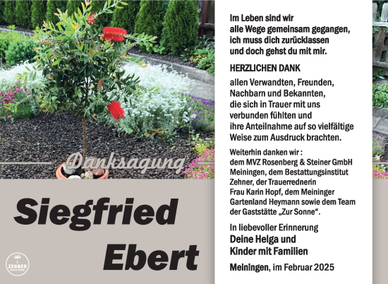 Traueranzeige von Siegfried Ebert von Südthüringer Presse