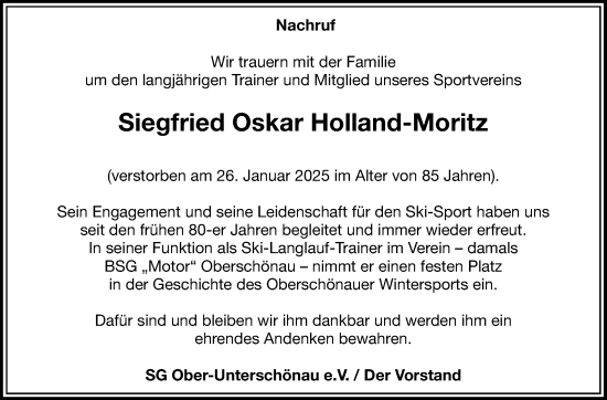 Traueranzeige von Siegfried Oskar Holland-Moritz von Südthüringer Presse