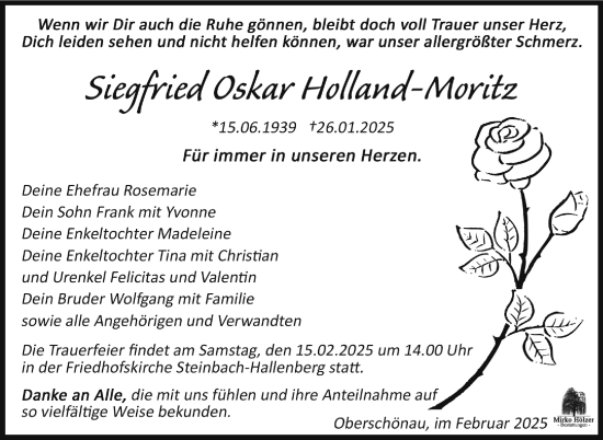 Traueranzeige von Siegfried Oskar Holland-Moritz von Südthüringer Presse