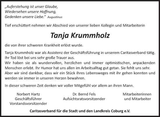 Traueranzeige von Tanja Krummholz von Neue Presse Coburg