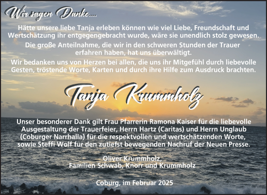 Traueranzeige von Tanja Krummholz von Neue Presse Coburg