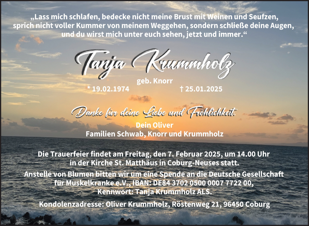  Traueranzeige für Tanja Krummholz vom 01.02.2025 aus Neue Presse Coburg