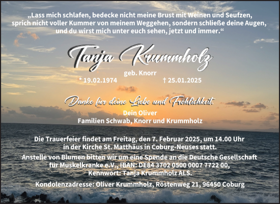 Traueranzeige von Tanja Krummholz von Neue Presse Coburg