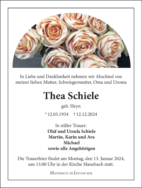 Traueranzeige von Thea Schiele von Südthüringer Presse