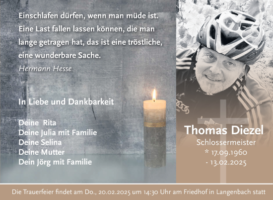 Traueranzeige von Thomas Diezel von Frankenpost