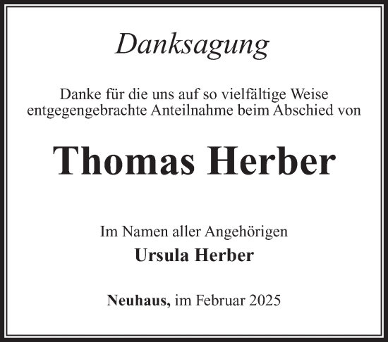 Traueranzeige von Thomas Herber von Südthüringer Presse