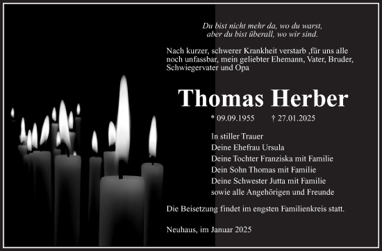 Traueranzeige von Thomas Herber von Südthüringer Presse