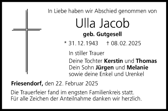 Traueranzeige von Ulla Jacob von Neue Presse Coburg