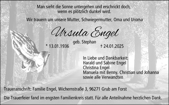 Traueranzeige von Ursula Engel von Neue Presse Coburg