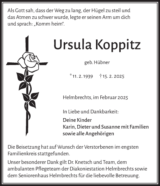 Traueranzeige von Ursula Koppitz von Frankenpost