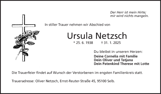 Traueranzeige von Ursula Netzsch von Frankenpost