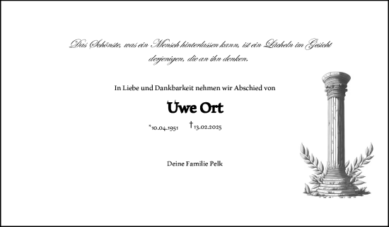 Traueranzeige von Uwe Ort von Frankenpost