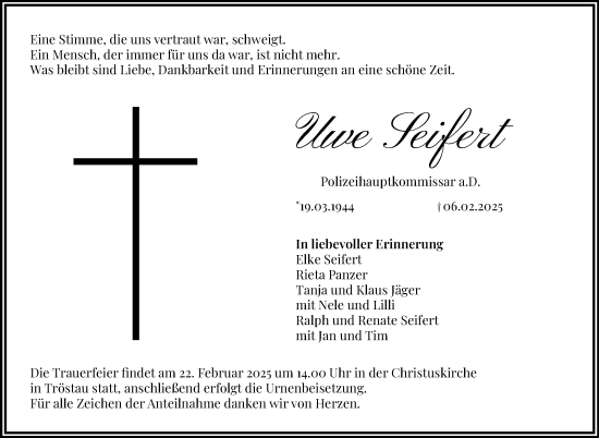 Traueranzeige von Uwe Seifert von Frankenpost
