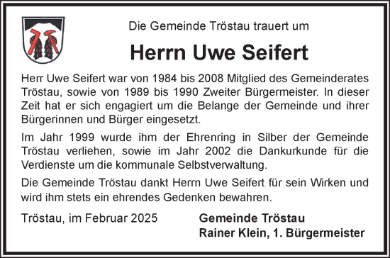 Traueranzeige von Uwe Seifert von Frankenpost
