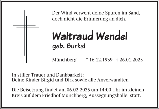 Traueranzeige von Waltraud Wendel von Frankenpost