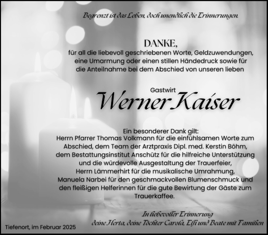 Traueranzeige von Werner Kaiser von Südthüringer Presse