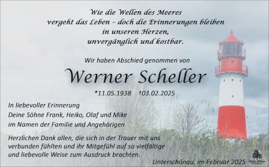 Traueranzeige von Werner Scheller von Südthüringer Presse