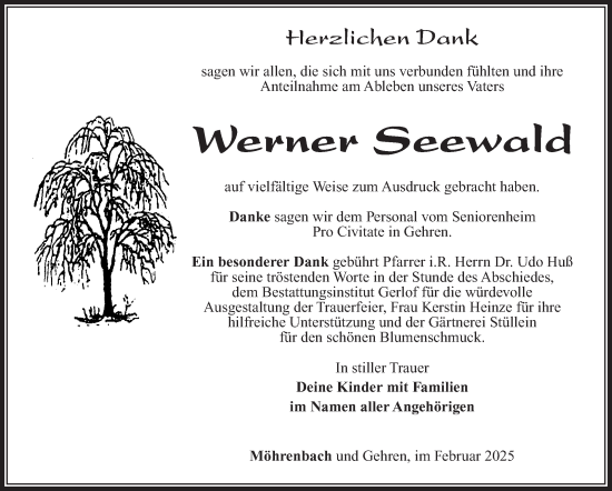 Traueranzeige von Werner Seewald von Südthüringer Presse