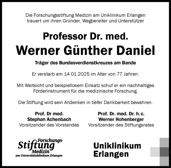 Traueranzeige von Werner Günther Daniel von Neue Presse Coburg