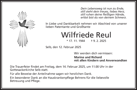 Traueranzeige von Wilfriede Reul von Frankenpost