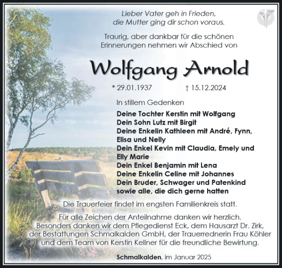 Traueranzeige von Wolfgang Arnold von Südthüringer Presse