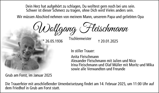 Traueranzeige von Wolfgang Fleischmann von Neue Presse Coburg