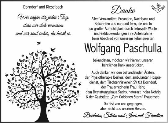 Traueranzeige von Wolfgang Paschulla von Südthüringer Presse