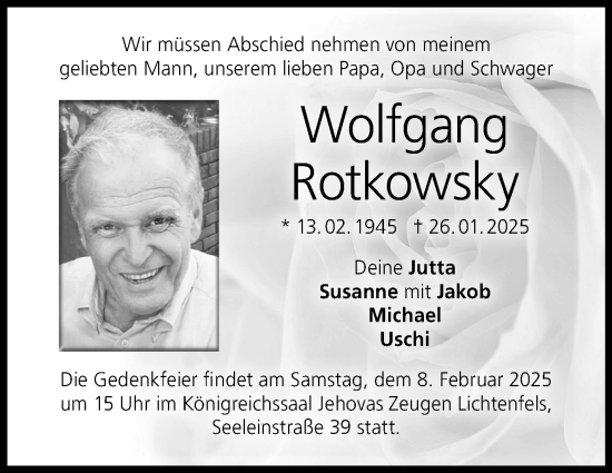 Traueranzeige von Wolfgang Rotkowsky von Neue Presse Coburg