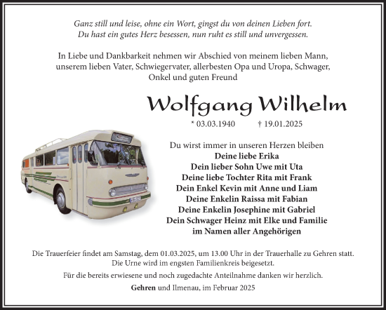 Traueranzeige von Wolfgang Wilhelm von Südthüringer Presse