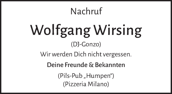 Traueranzeige von Wolfgang Wirsing von Neue Presse Coburg