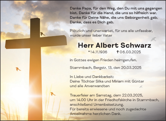 Traueranzeige von Albert Schwarz von Frankenpost
