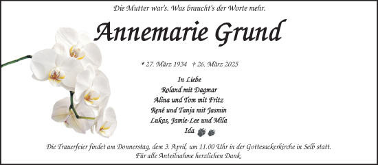 Traueranzeige von Annemarie Grund von Frankenpost