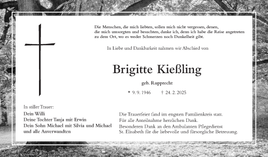 Traueranzeige von Brigitte Kießling von Frankenpost