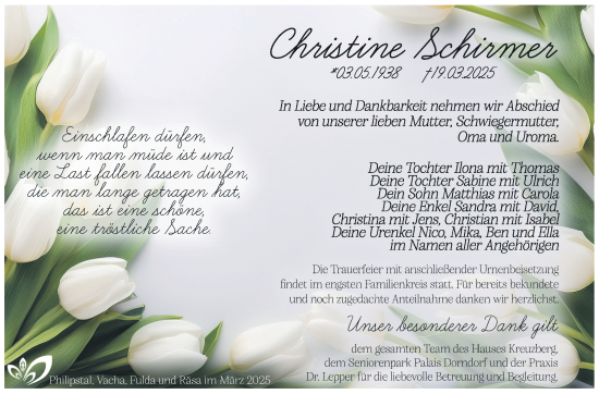 Traueranzeige von Christine Schirmer von Südthüringer Presse