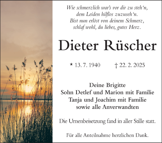 Traueranzeige von Dieter Rüscher von Frankenpost