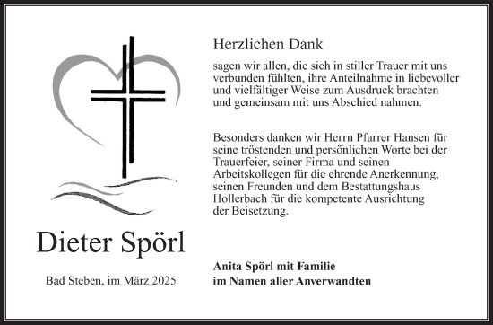Traueranzeige von Dieter Spörl von Frankenpost