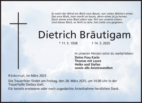 Traueranzeige von Dietrich Bräutigam von Neue Presse Coburg