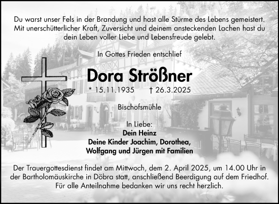 Traueranzeige von Dora Strößner von Frankenpost