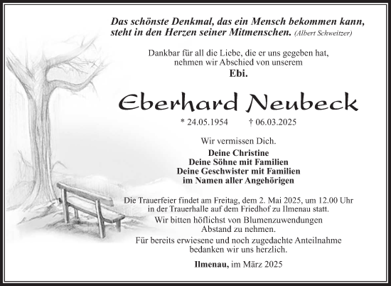 Traueranzeige von Eberhard Neubeck von Südthüringer Presse