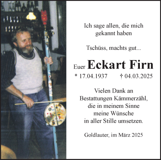 Traueranzeige von Eckart Firn von Südthüringer Presse