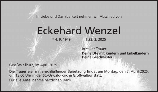 Traueranzeige von Eckehard Wenzel von Neue Presse Coburg
