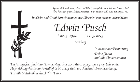 Traueranzeige von Edwin Pusch von Frankenpost
