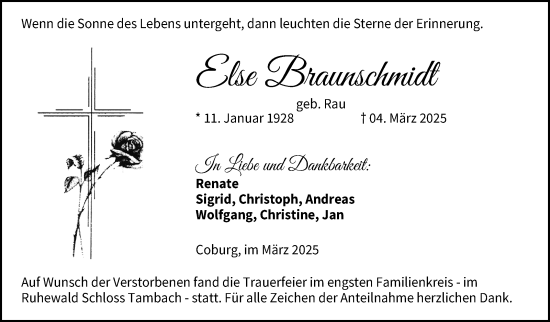 Traueranzeige von Else Braunschmidt von Neue Presse Coburg