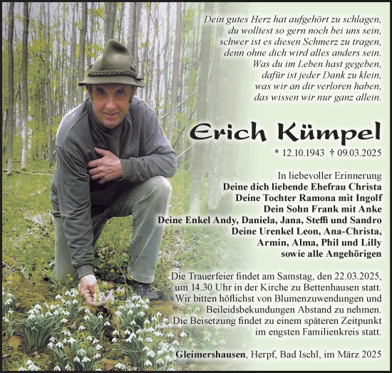 Traueranzeige von Erich Kümpel von Südthüringer Presse
