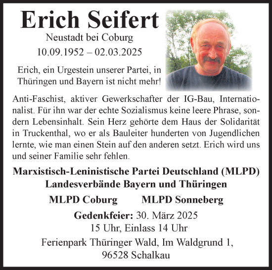Traueranzeige von Erich Seifert von Neue Presse Coburg