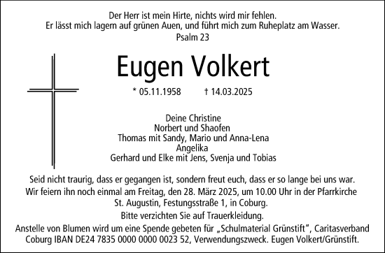 Traueranzeige von Eugen Volkert von Neue Presse Coburg
