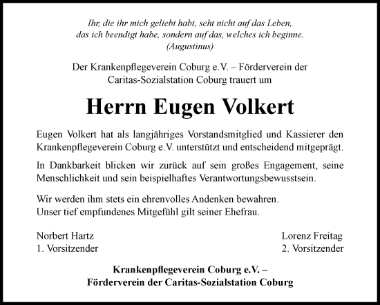 Traueranzeige von Eugen Volkert von Neue Presse Coburg
