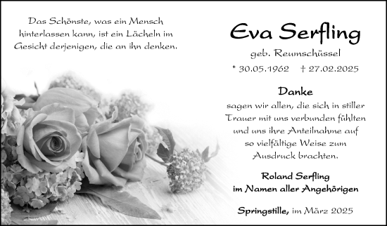 Traueranzeige von Eva Serfling von Südthüringer Presse