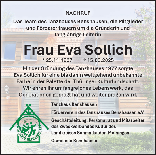 Traueranzeige von Eva Sollich von Südthüringer Presse