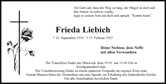 Traueranzeige von Frieda Liebich von Frankenpost